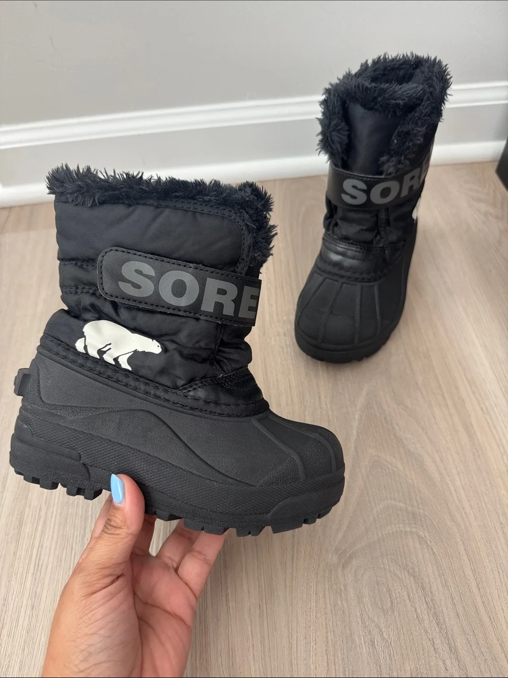 Sorel Black Kids Winter Boots with Faux Fur Trim